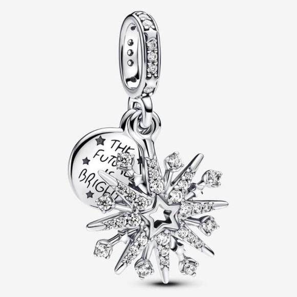 NWOT Sparkling Firework Double Dangle Charm Sterling Silver 925 - Picture 2 of 12